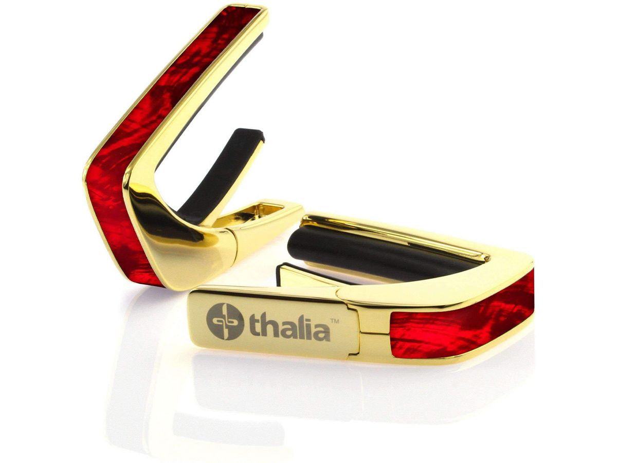Thalia Exotic Series Shell Collection Capo ~ Gold with Red Angel Wing Inlay