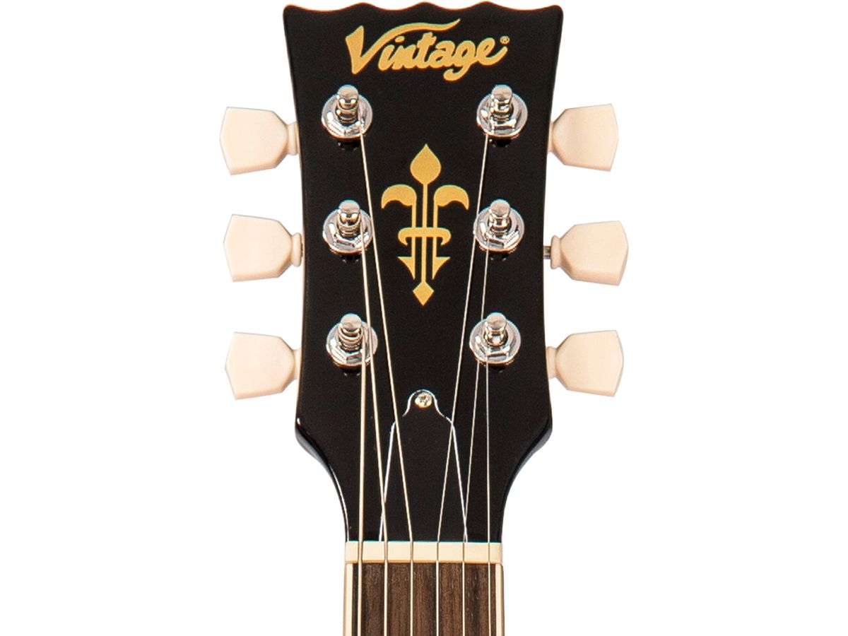 Vintage V100 ReIssued Electric Guitar w/Bigsby ~ Flamed Thru Black