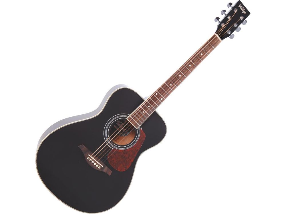 Vintage V300 Acoustic Folk Guitar ~ Black