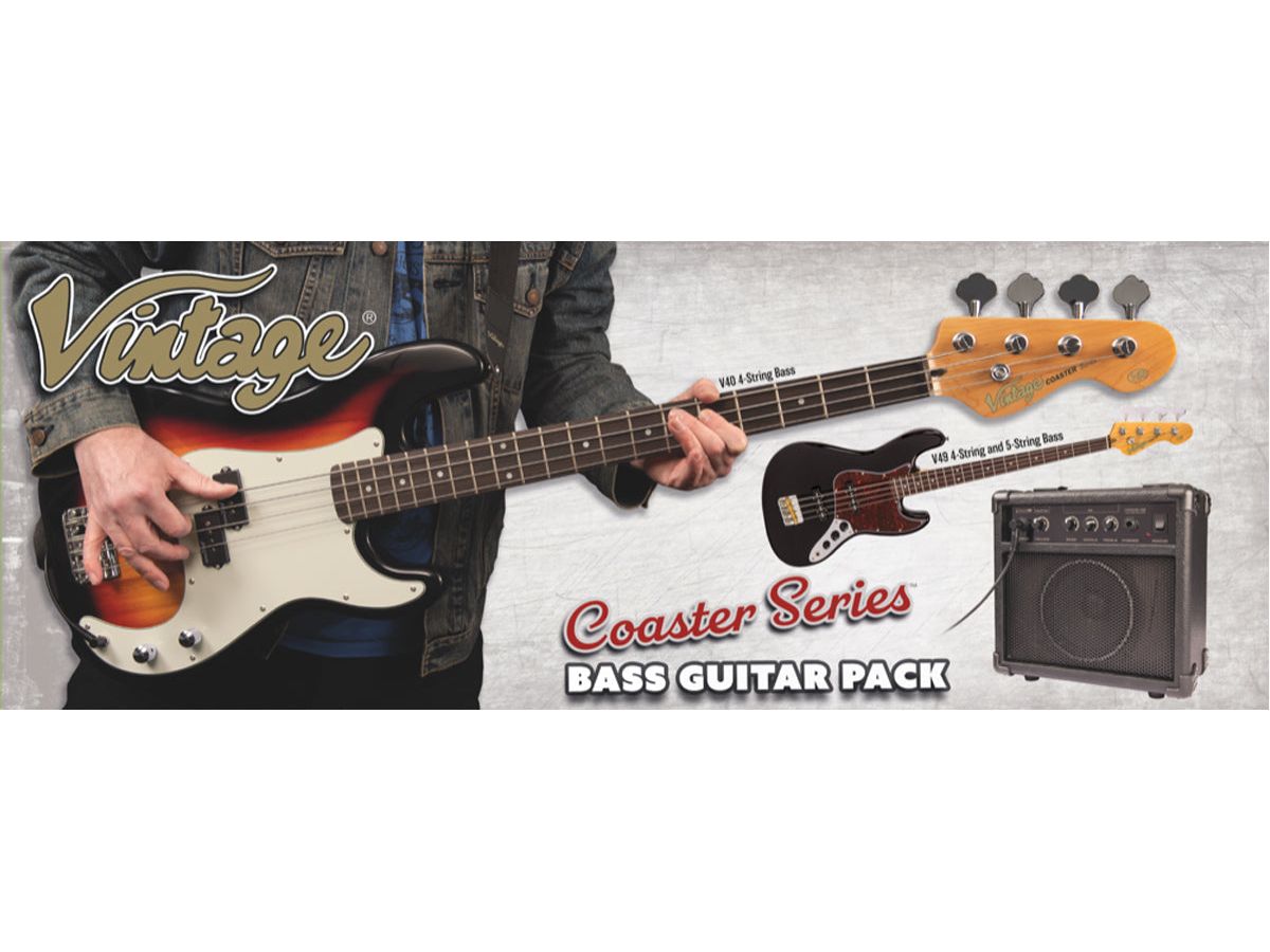 Vintage V40 Coaster Series Bass Guitar Pack ~ Boulevard Black