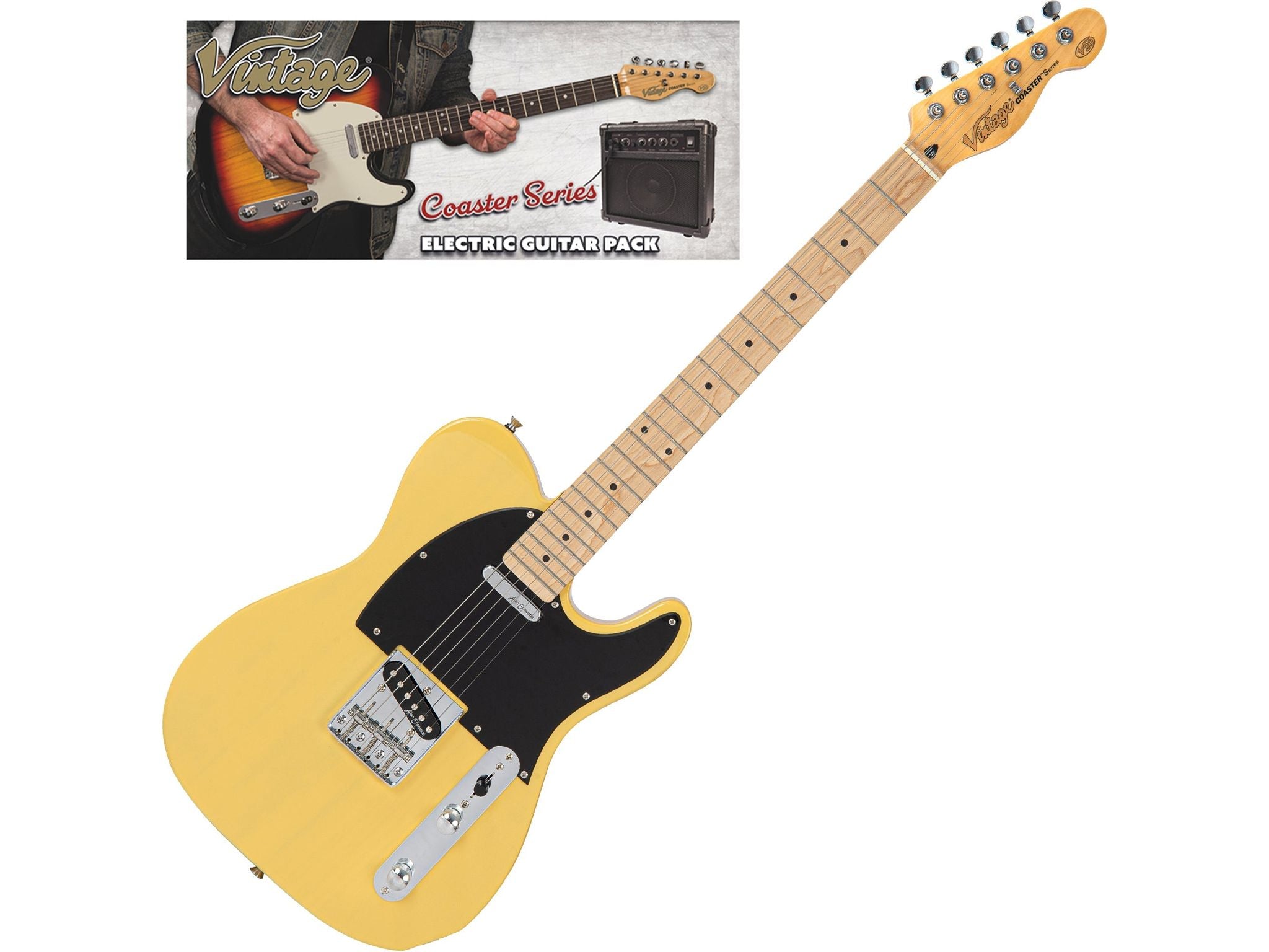 Vintage V20 Maple Coaster Series Electric Guitar Pack ~ Butterscotch