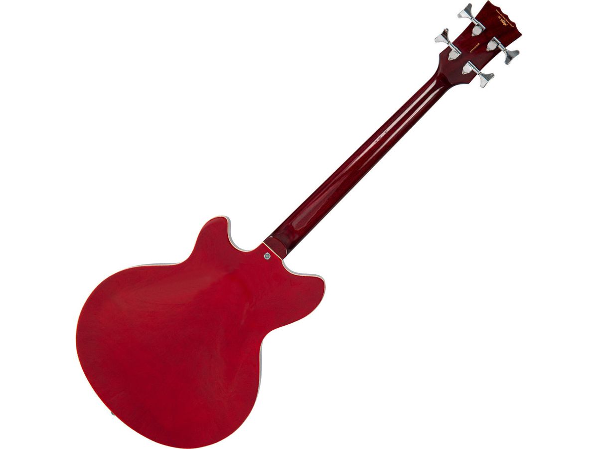 Vintage REVO Series 'Supreme' Semi Acoustic Bass ~ Cherry Red