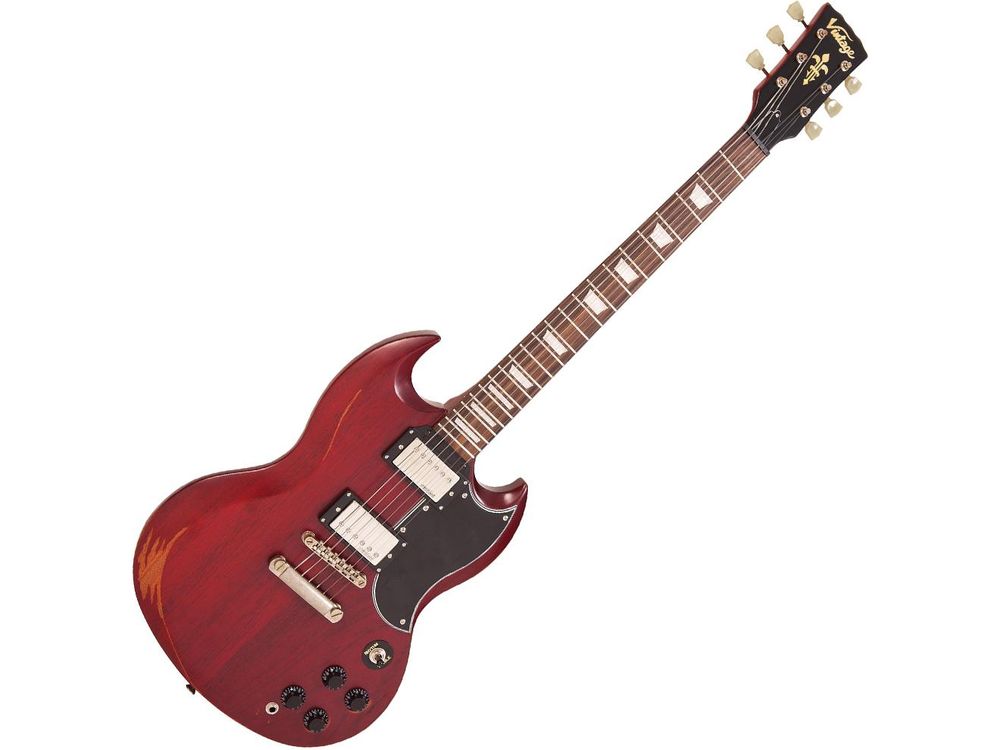 Vintage VS6 ICON Electric Guitar ~ Distressed Cherry Red