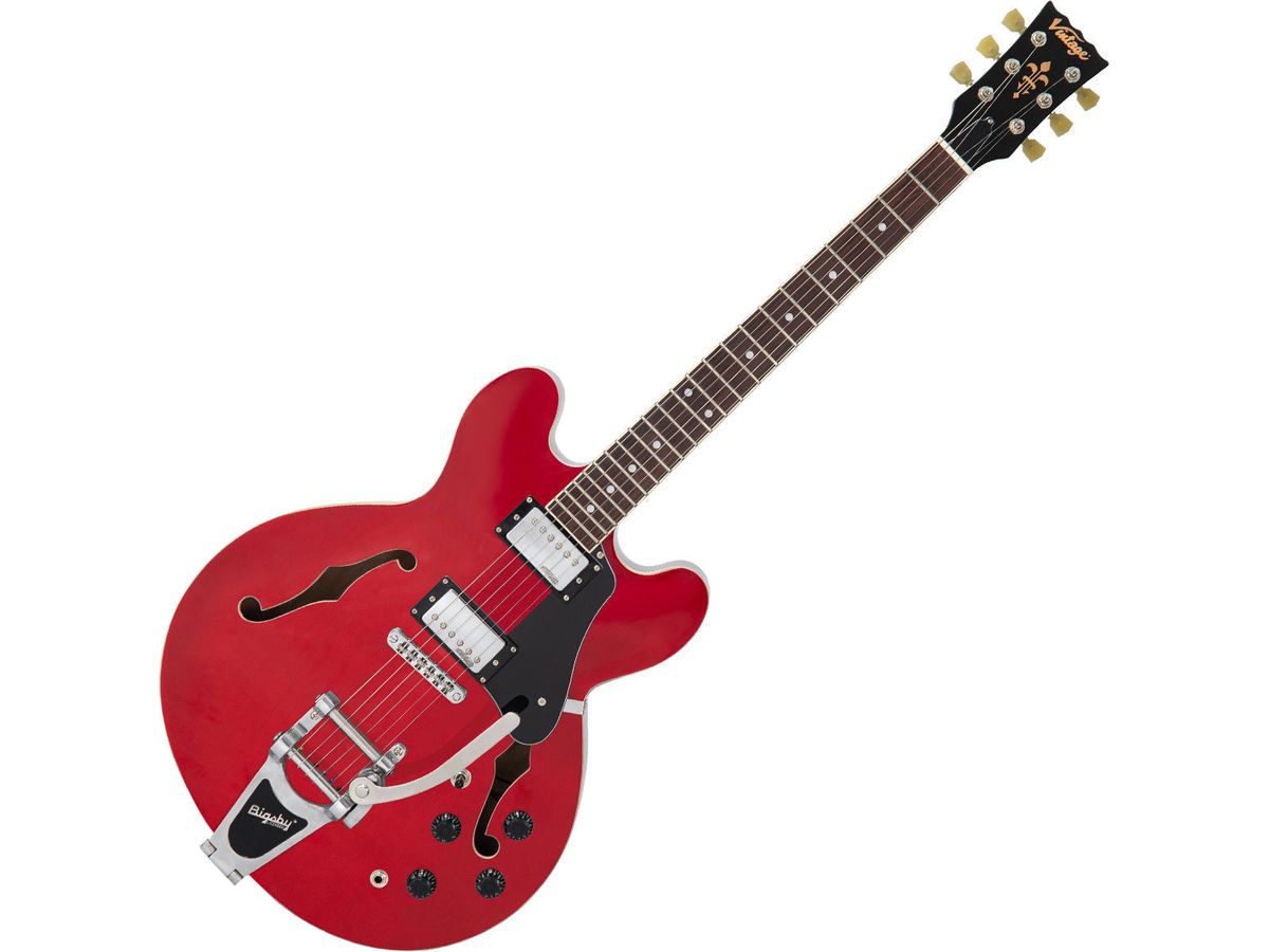 Vintage VSA500B ReIssued Semi Acoustic Guitar w/Bigsby ~ Cherry Red