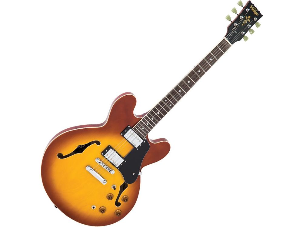 Vintage VSA500 ReIssued Semi Acoustic Guitar ~ Honeyburst