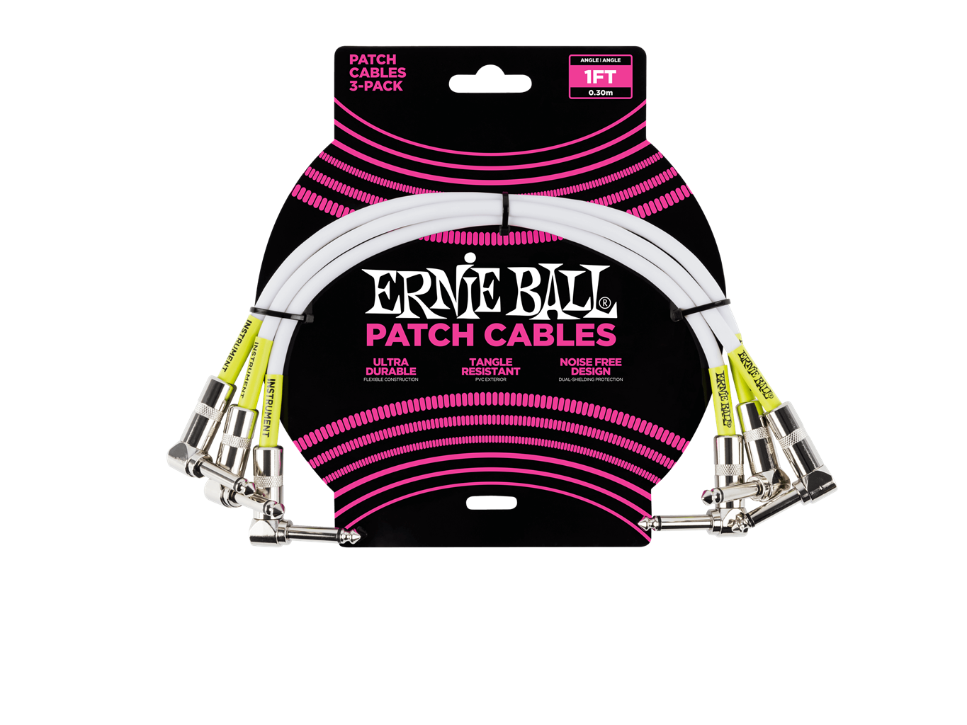Ernie Ball 1ft Patch Cable 3pk White