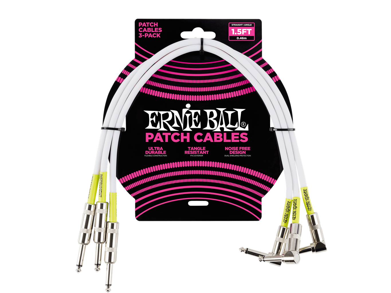 Ernie Ball 1.5ft Straight / Angled 3pk Patch Cables White