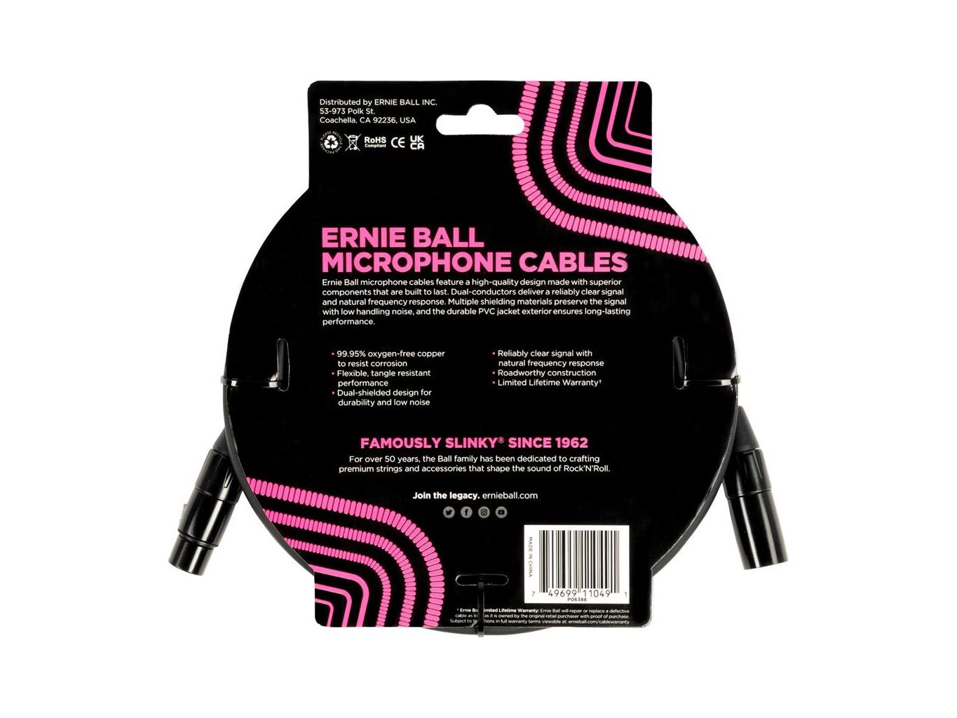 Ernie Ball 20ft XLR Microphone Cable in Black