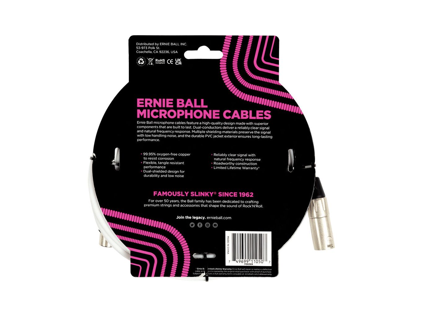 Ernie Ball 20ft XLR Microphone Cable in White